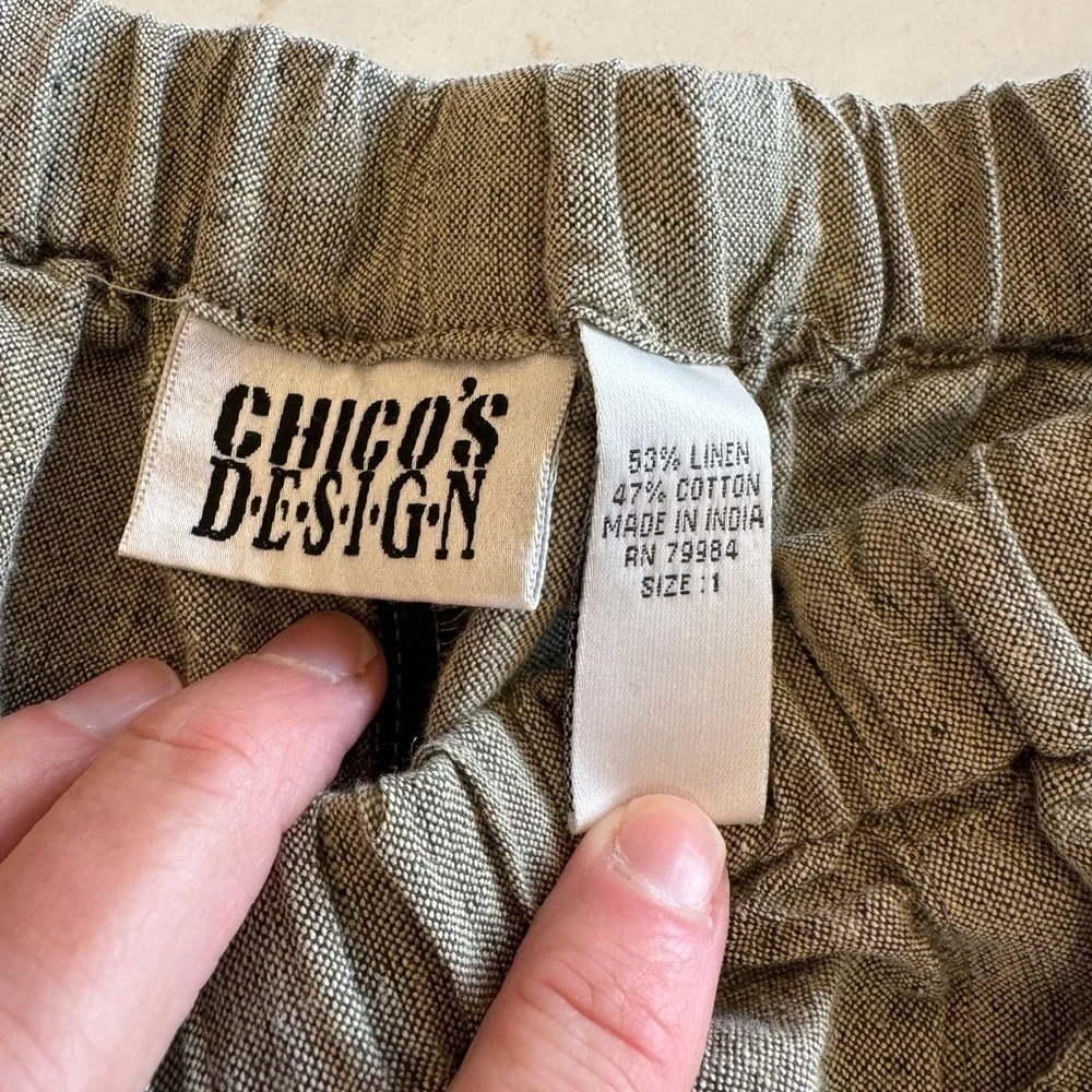 Vintage Chico's Y2K Pedal Pusher Capri Linen Cotton Blend / olive green/ size 1